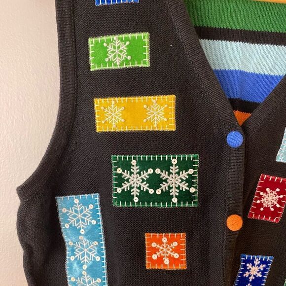 Vintage Westbound Women's M Black Christmas Sweater Vest Snowflake Pattern - Picture 2 of 8